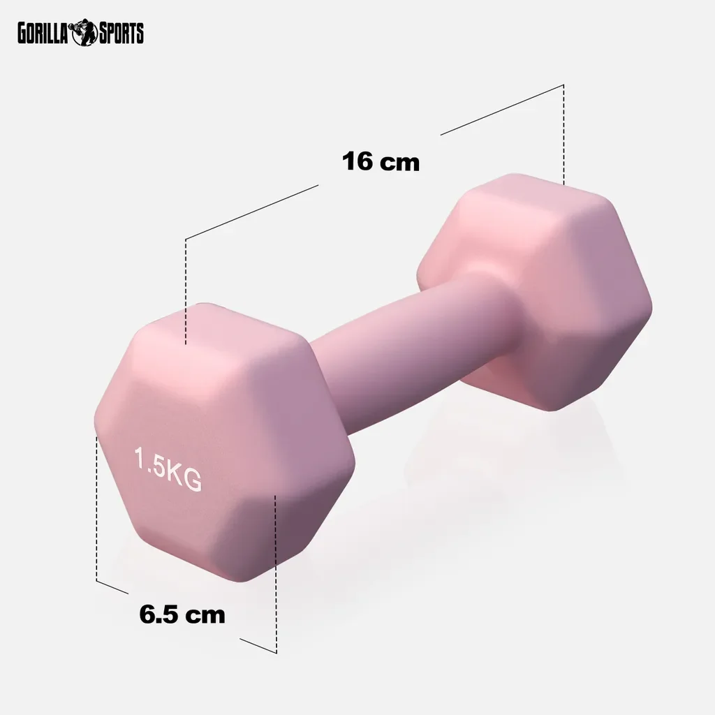 GORILLA SPORTS Neopren Guss Hexagon Kurzhanteln Set 2 x 1,5 kg Koralle