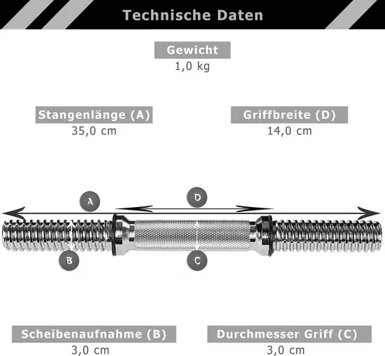 MOVIT Kurzhantelstange 35 cm mit Verschlüssen