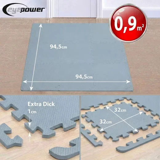 Eyepower Puzzlematte XL 0,8 m2 Home Gym Matte mit Rand, 9 Teile
