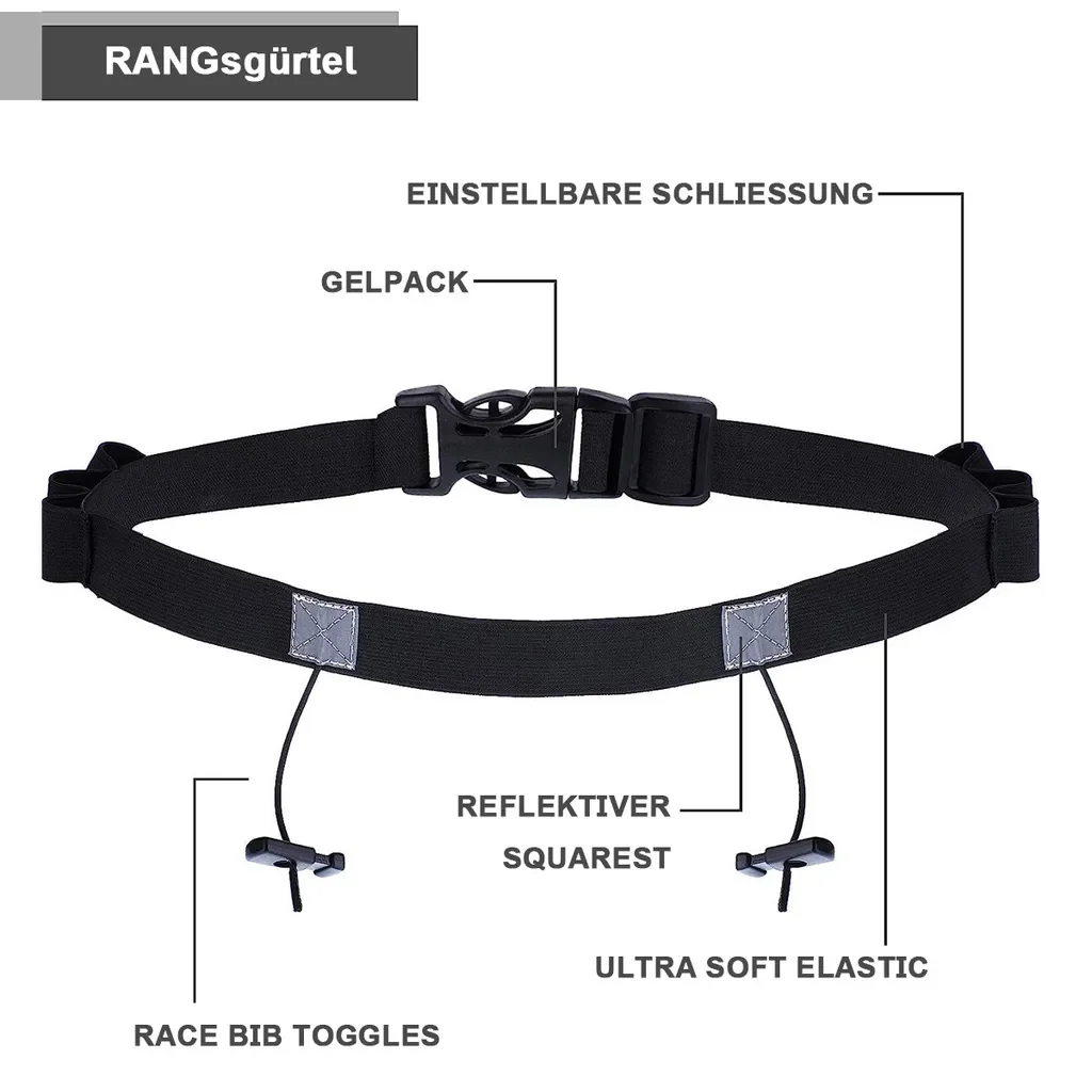 Jormftte Startnummerngürtel 2er Triathlon reflektierend 6 Gel Loops