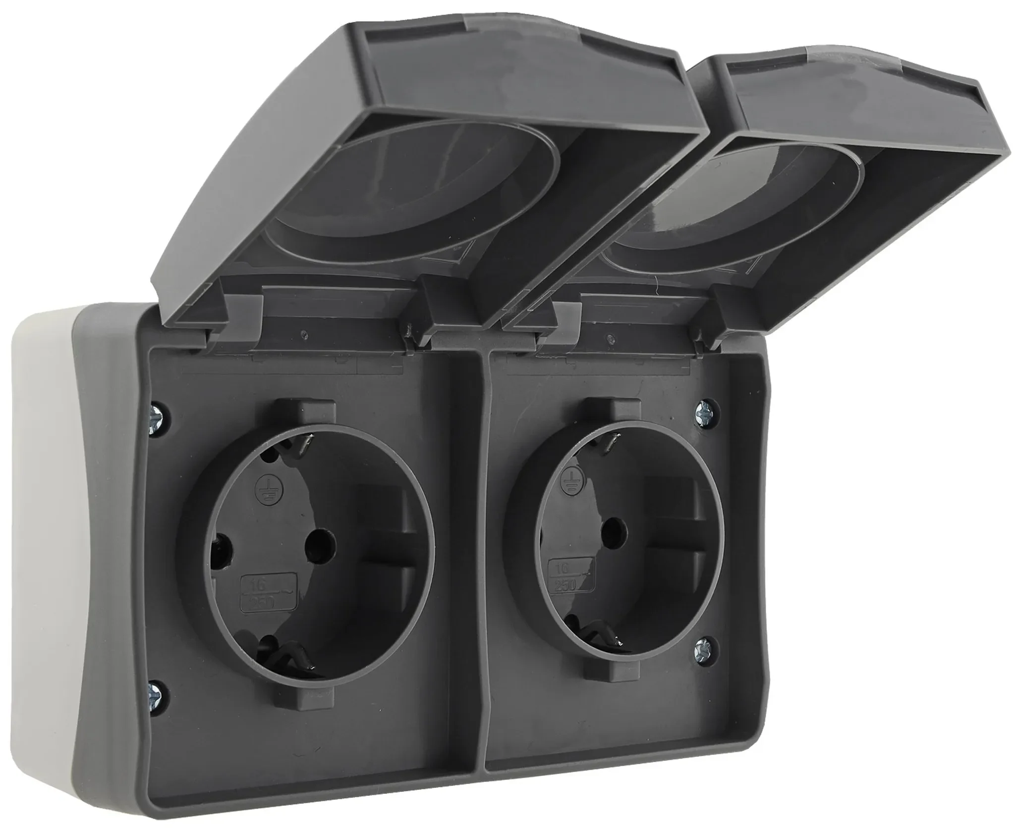 ChiliTec NUQUI 23283 Feuchtraum Doppel-Steckdose – Horizontal, IP54, Grau