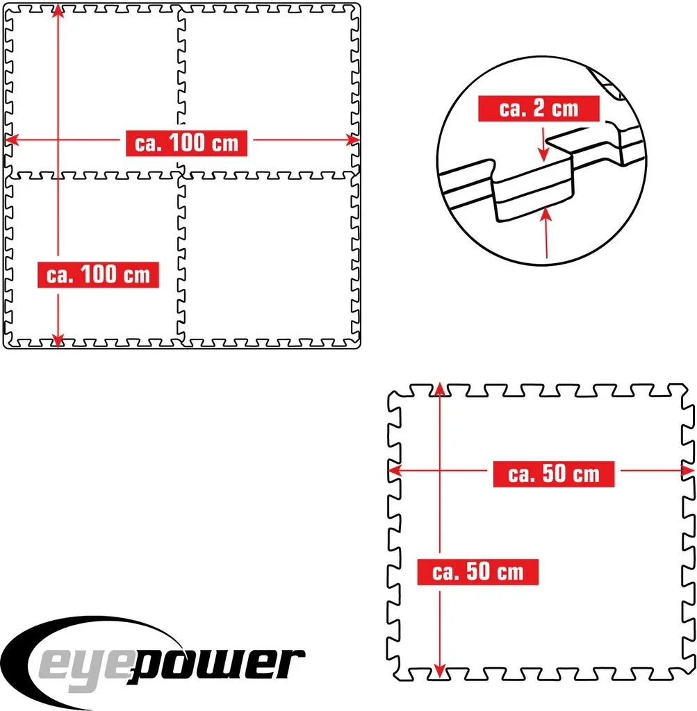 Eyepower Bodenschutz Fitnessmatte 1 m2 4x 50x50 cm 2 cm dick