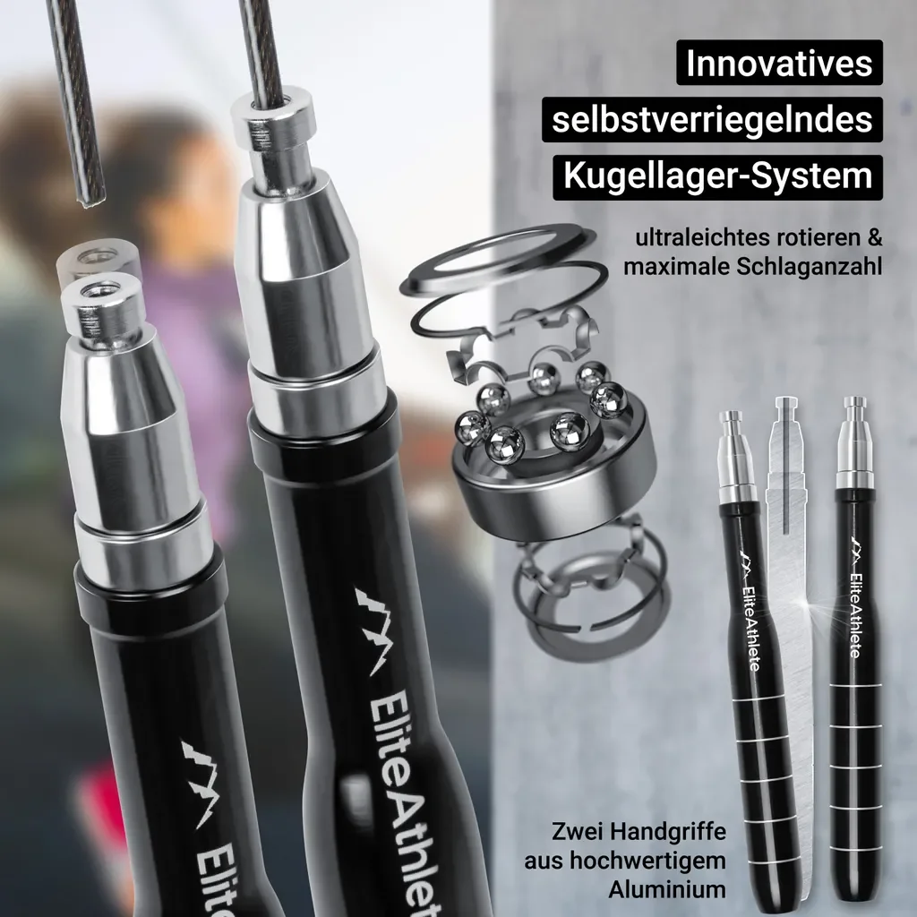 EliteAthlete Springseil mit Profi-Kugellager und Ersatzseil Speed Rope