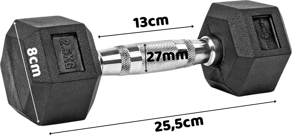 Pretorians Hexagon Kurzhantel 2,5 kg Gummi für Krafttraining Fitness