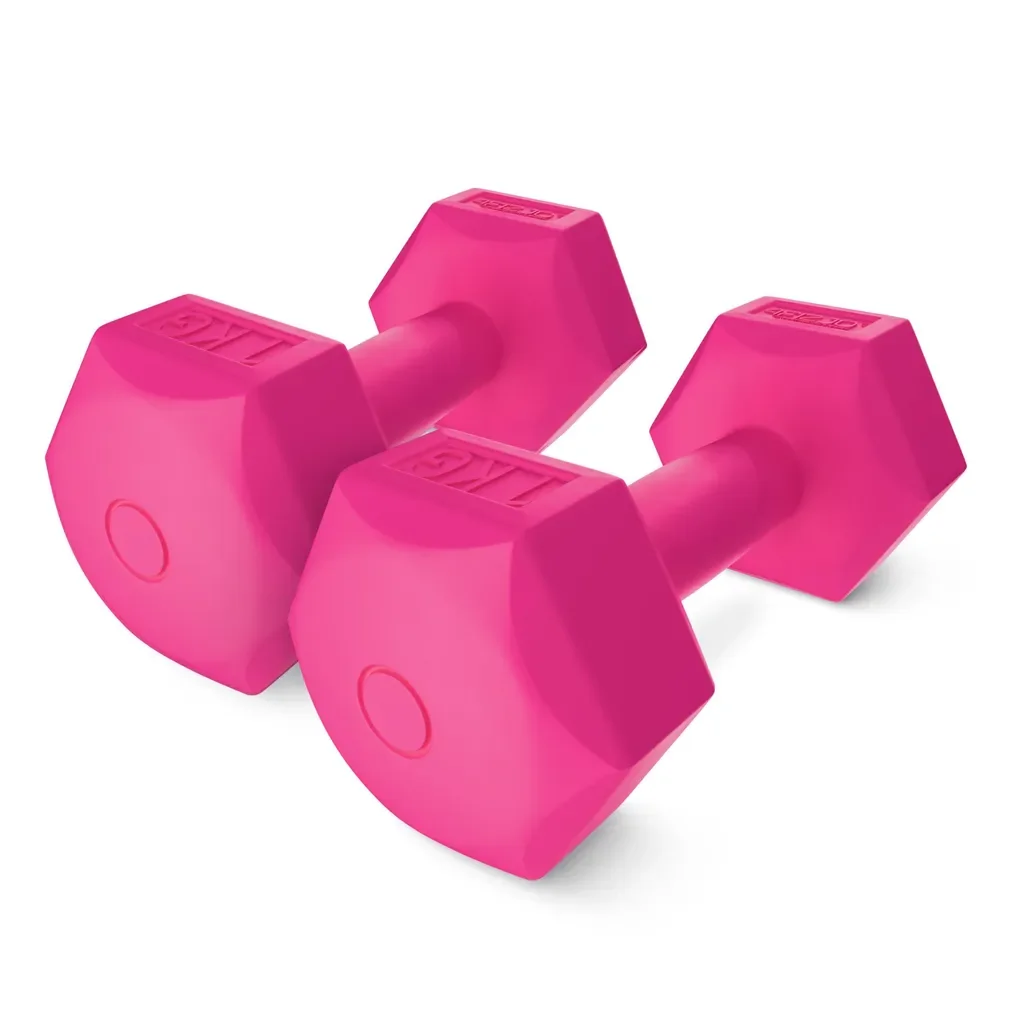 4FIZJO Kurzhanteln Set 2 x 1 kg Bitumen Hexagon rutschfest rosa