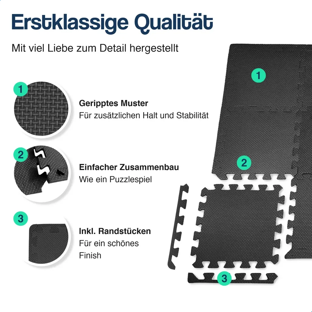 Hulser Fitness Puzzlematte 30x30x1 cm 24er Set 2,16 m2 Bodenschutz
