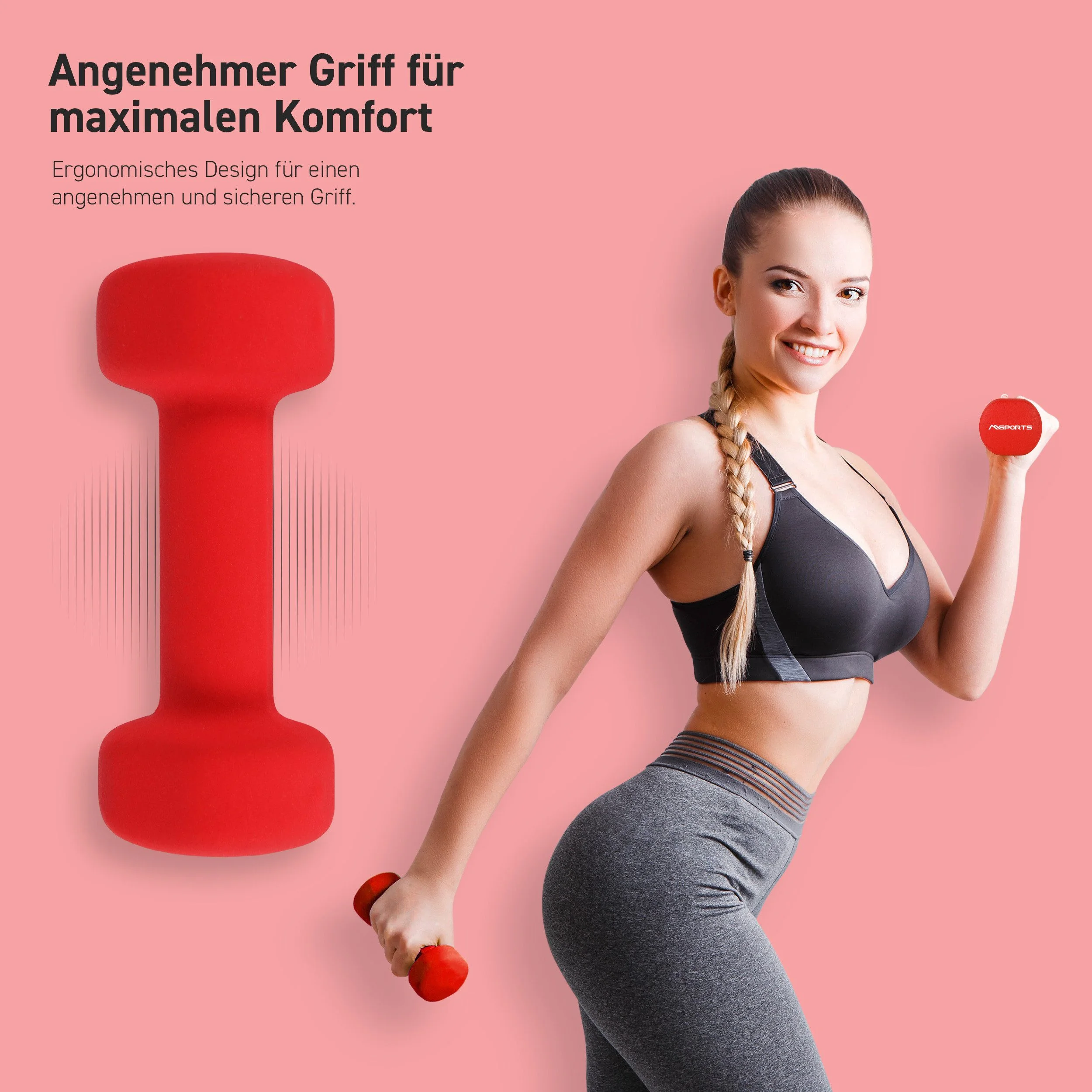 MSPORTS Neopren Hantelset 2er Set 0,5 bis 5 kg inkl Übungsposter