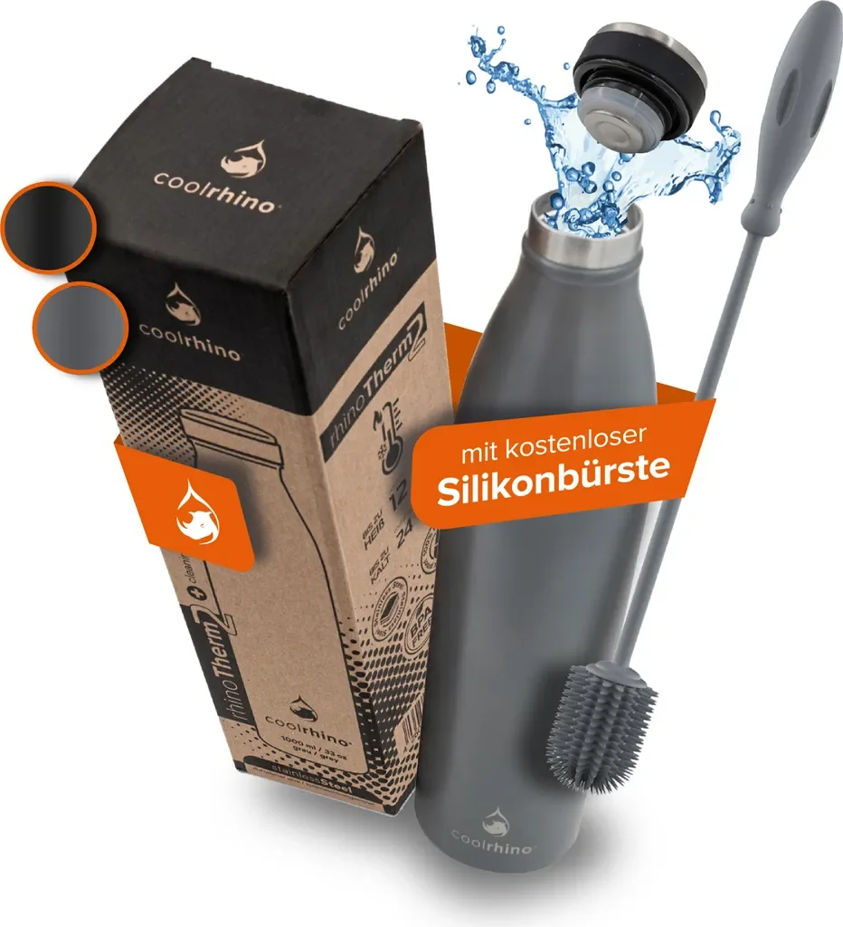 coolrhino Edelstahl Trinkflasche 500ml 1L für Kohlensäure BPA frei