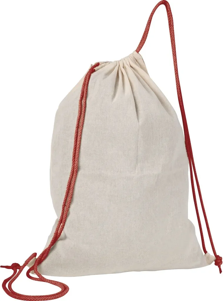 EASY GIFTS Gymbag Sportbeutel Turnbeutel Baumwolle weiß rote Kordeln