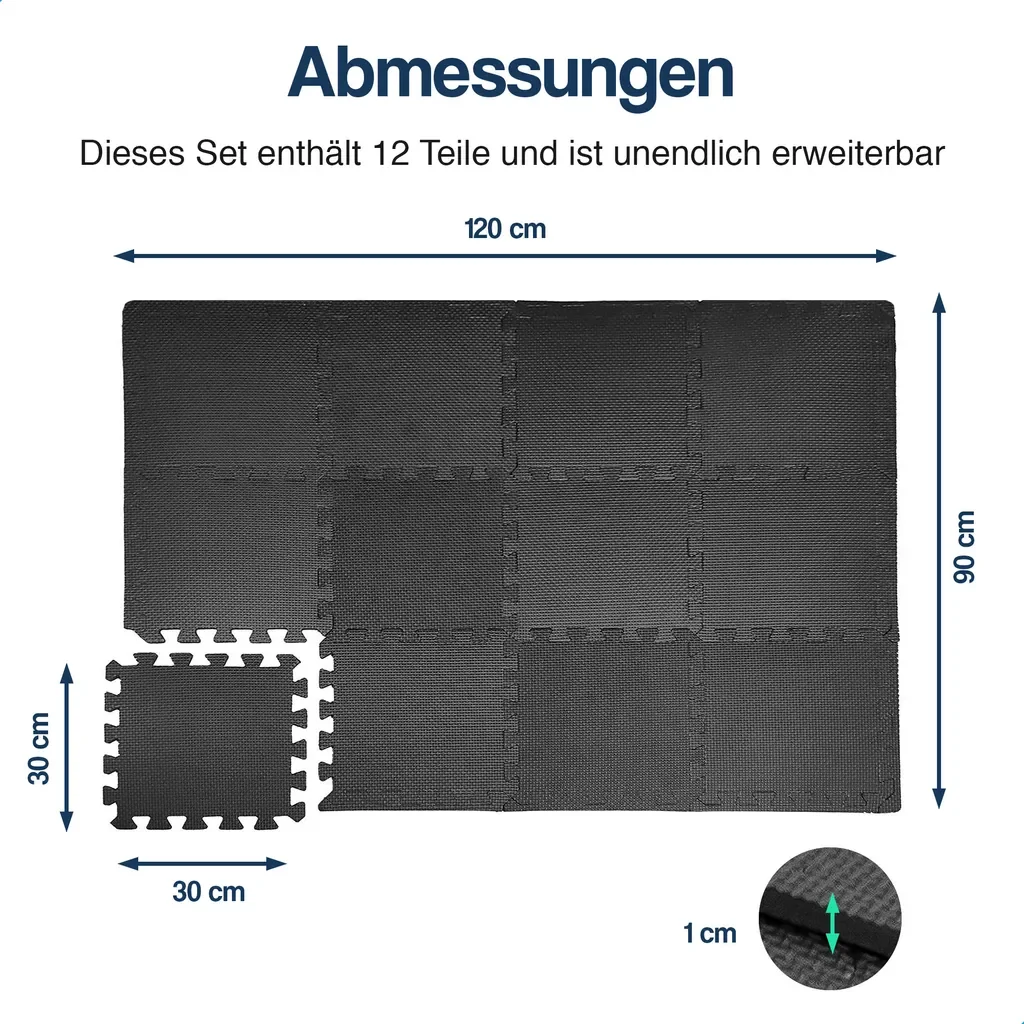 Hulser Puzzlematte Bodenschutz 12 Stück 30x30x1 cm 1,08 m2
