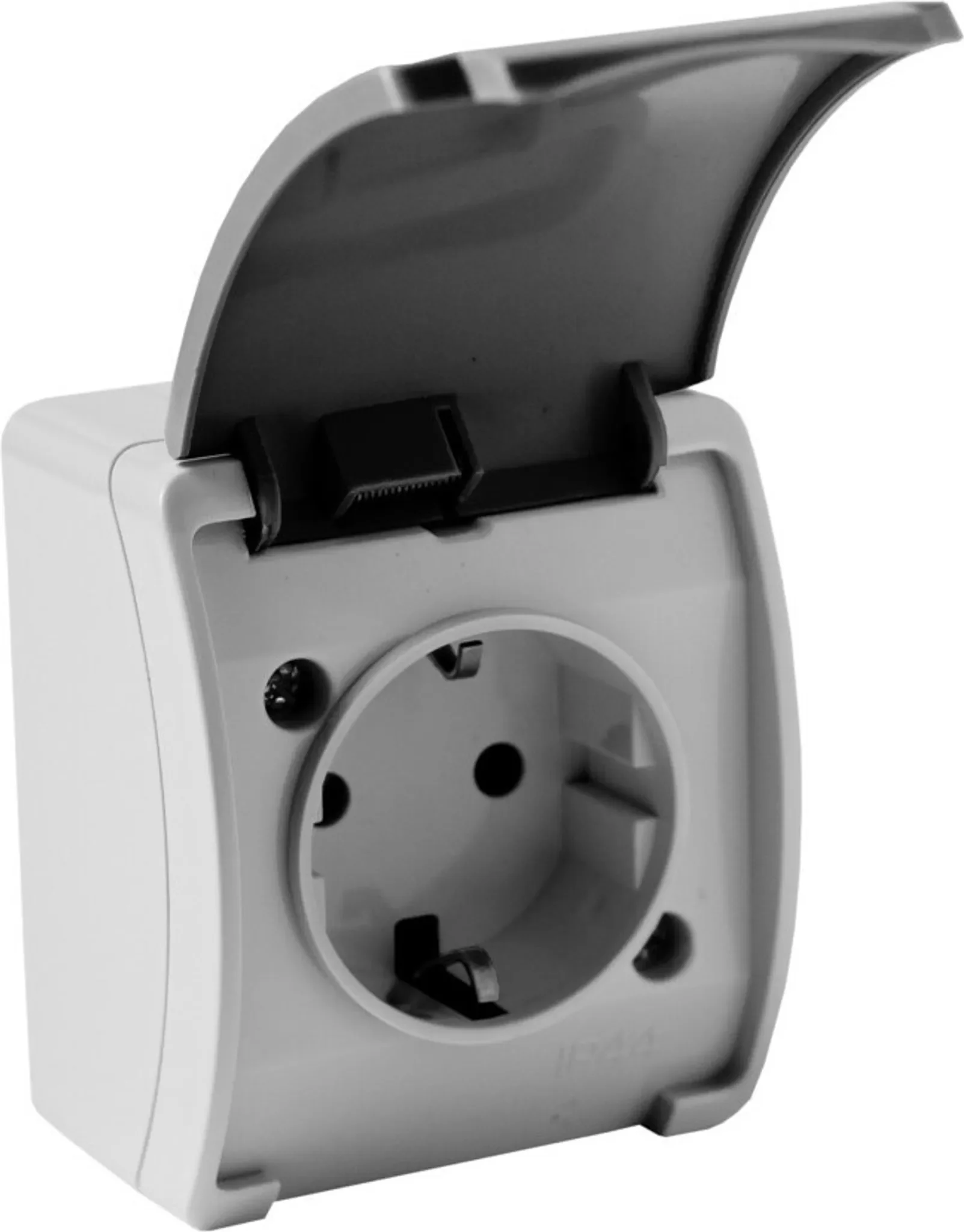 Doktorvolt Aufputzsteckdose – Schuko IP44 mit Klappdeckel, Grau/Anthrazit, 181-08 DV