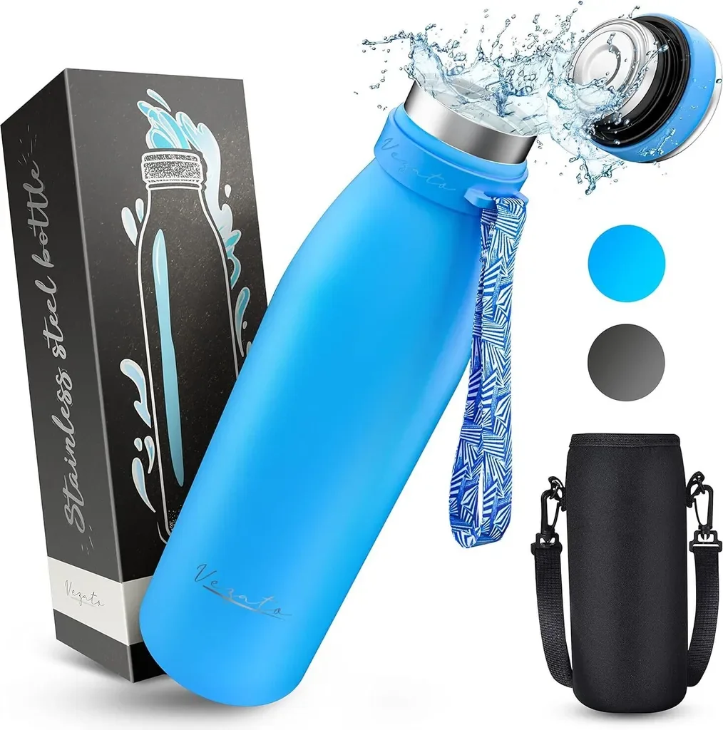 Vezato Edelstahl Trinkflasche 500 ml, auslaufsicher, für Kohlensäure