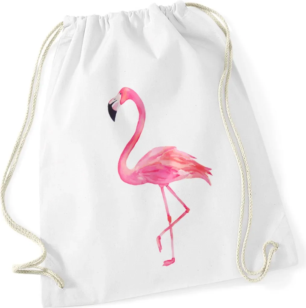 Autiga Turnbeutel Flamingo aus Baumwolle, weiß, Unisize Sportbeutel