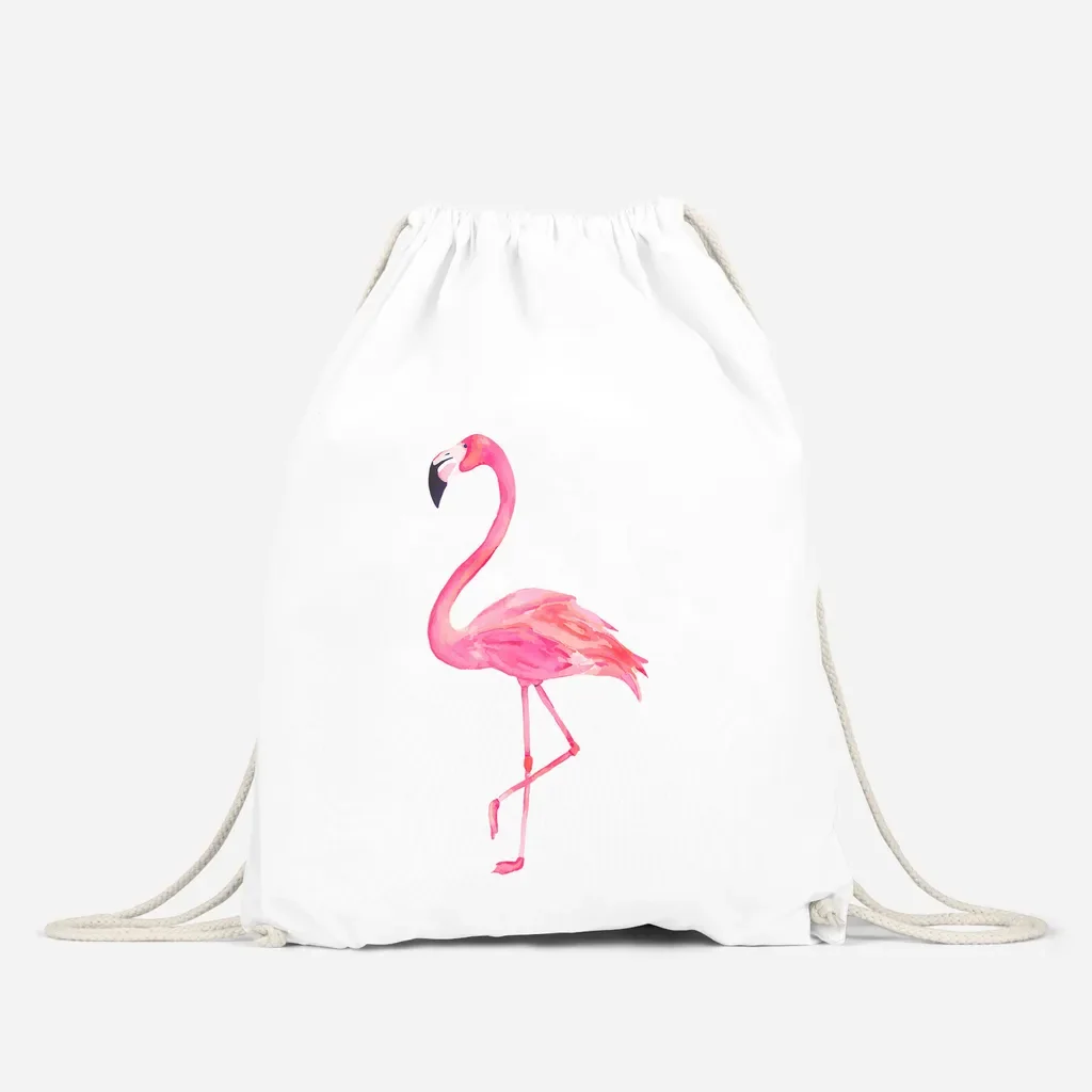 Autiga Turnbeutel Flamingo aus Baumwolle, weiß, Unisize Sportbeutel
