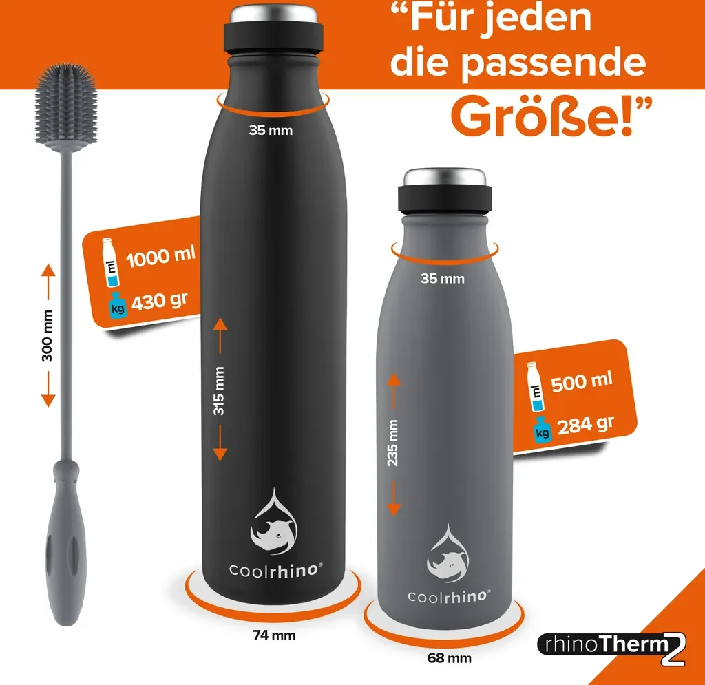 coolrhino Edelstahl Trinkflasche 500ml 1L für Kohlensäure BPA frei