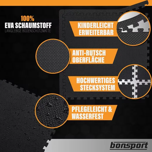 BONSPORT Bodenschutzmatte Schutzmatten Set 12 Puzzlematten