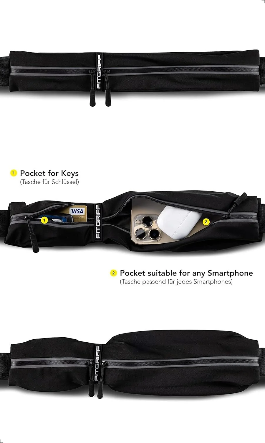GD IMPORT Fitgriff Laufgürtel Running Belt für Smartphone S M