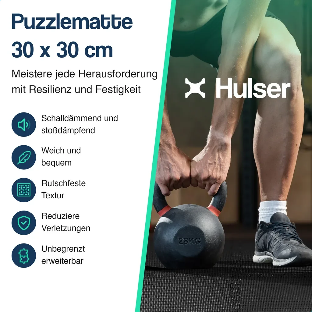 Hulser Fitness Puzzlematte 30x30x1 cm 24er Set 2,16 m2 Bodenschutz