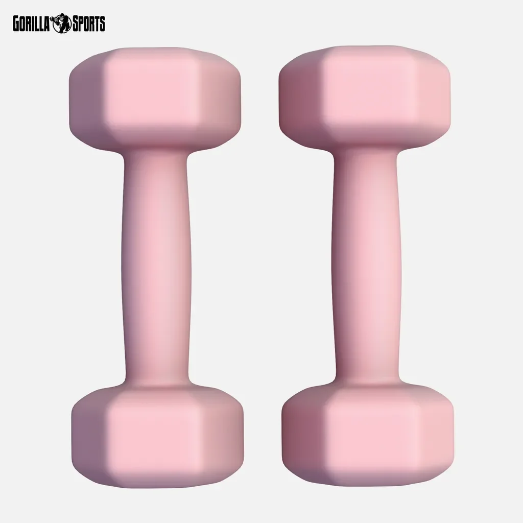 GORILLA SPORTS Neopren Guss Hexagon Kurzhanteln Set 2 x 1,5 kg Koralle