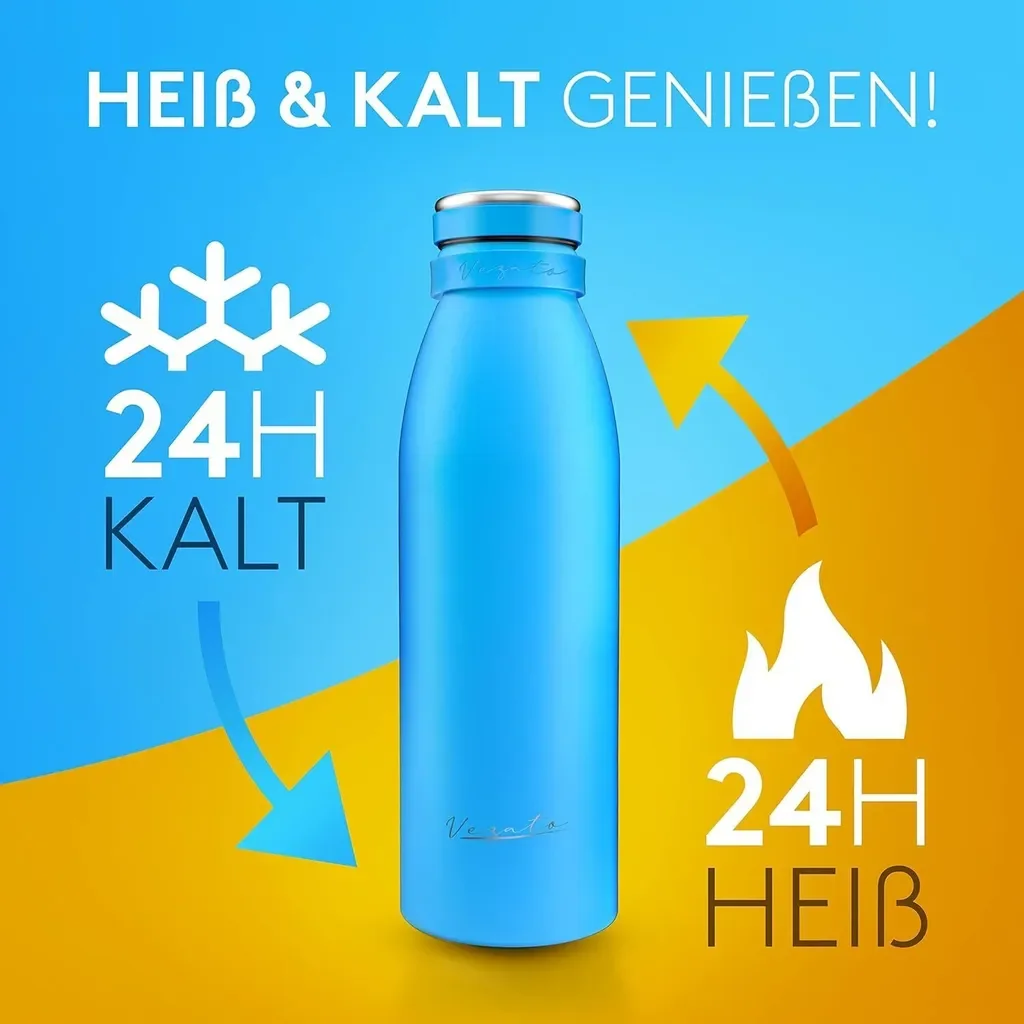 Vezato Edelstahl Trinkflasche 500 ml, auslaufsicher, für Kohlensäure