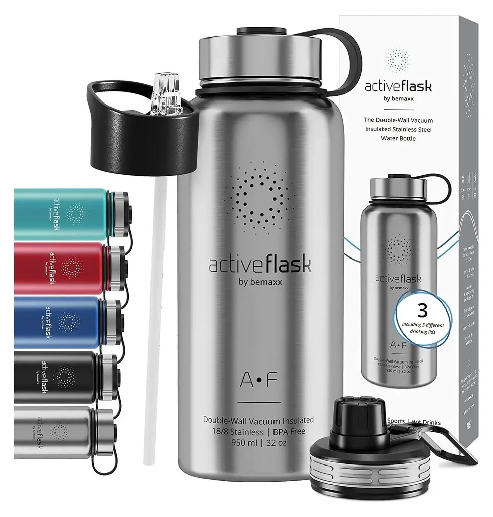 BeMaxx ACTIVE FLASK Trinkflasche Edelstahl 950 ml Silber